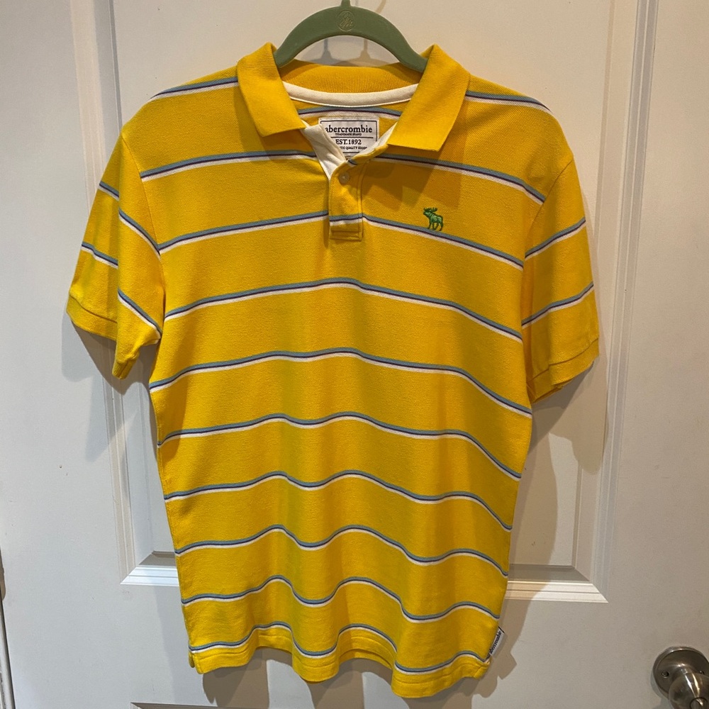 Abercrombie, L/XL, Yellow polo with blue and white stripes